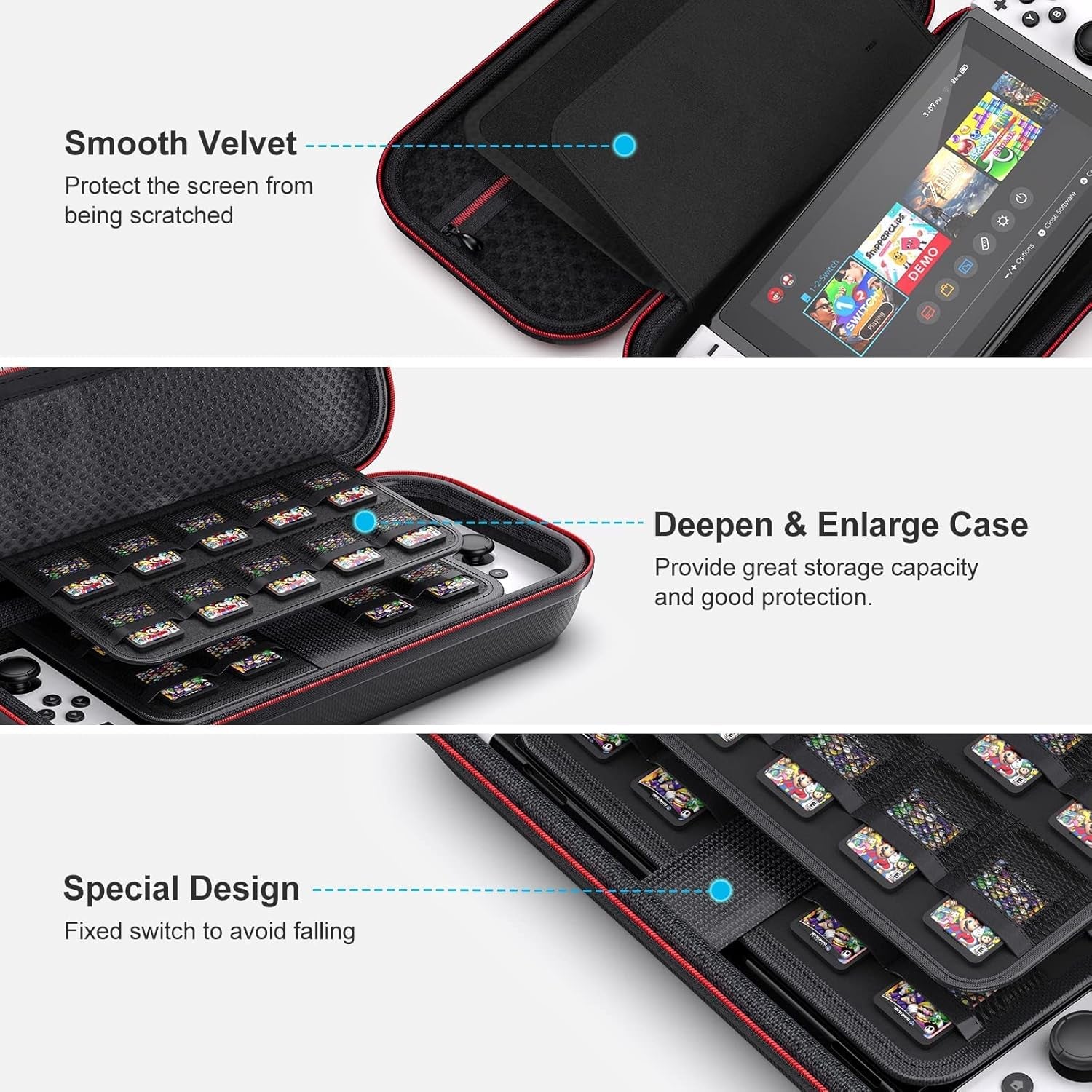 Carrying Storage Case for NS Switch/Switch OLED Model, Switch Accessories Bundle Include Switch Hard Shell Case, Thumb Caps and Switch OLED Protective Cover, Screen Protector