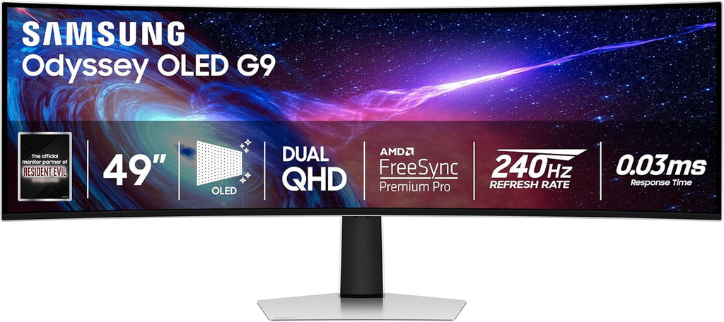 Samsung 49" Odyssey (G93SC) Series QD-OLED Curved Gaming Monitor | 240Hz, 0.03Ms, DQHD, G-Sync Compatible, Freesync Premium Pro, Adjustable Stand (LS49CG932SNXZA)