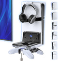 P5 Wall Mount Kit with Controller Holder Compatible with P5/Slim/Pro Disc & Digital, Pa5 Mount Floating for Gaming Accessories, Compact Pa5 Vertical Wall Shelf Organizer Bracket with Headphone Hook