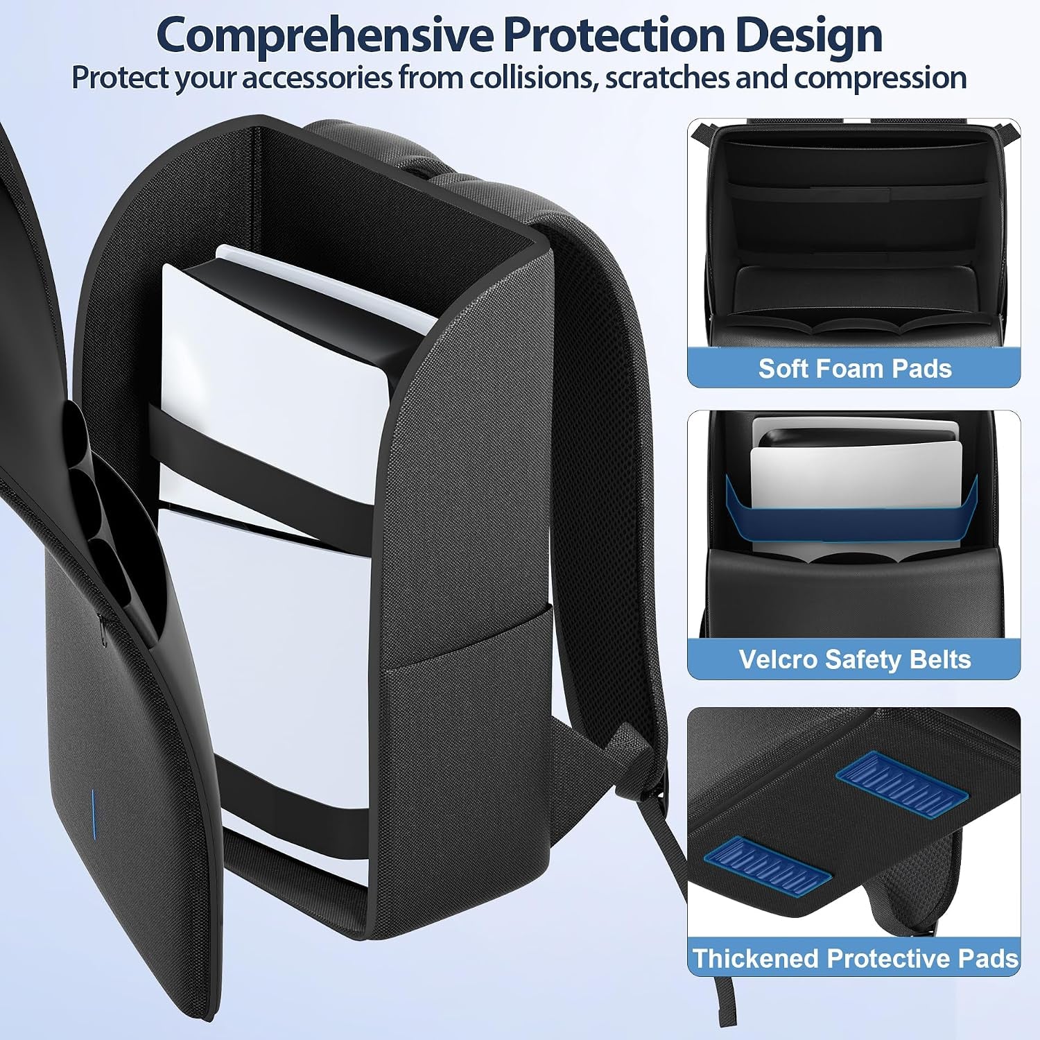 Backpack for PS5/ Slim/ Pro Console, Fully Zip-Open PS5 Carrying Case Travel Bag, Large Capacity PS 5 Storage Bag for Dual Controllers,Ps Portal, Laptop, Game Cards, Backpack with 3 Cable Pouch,Black