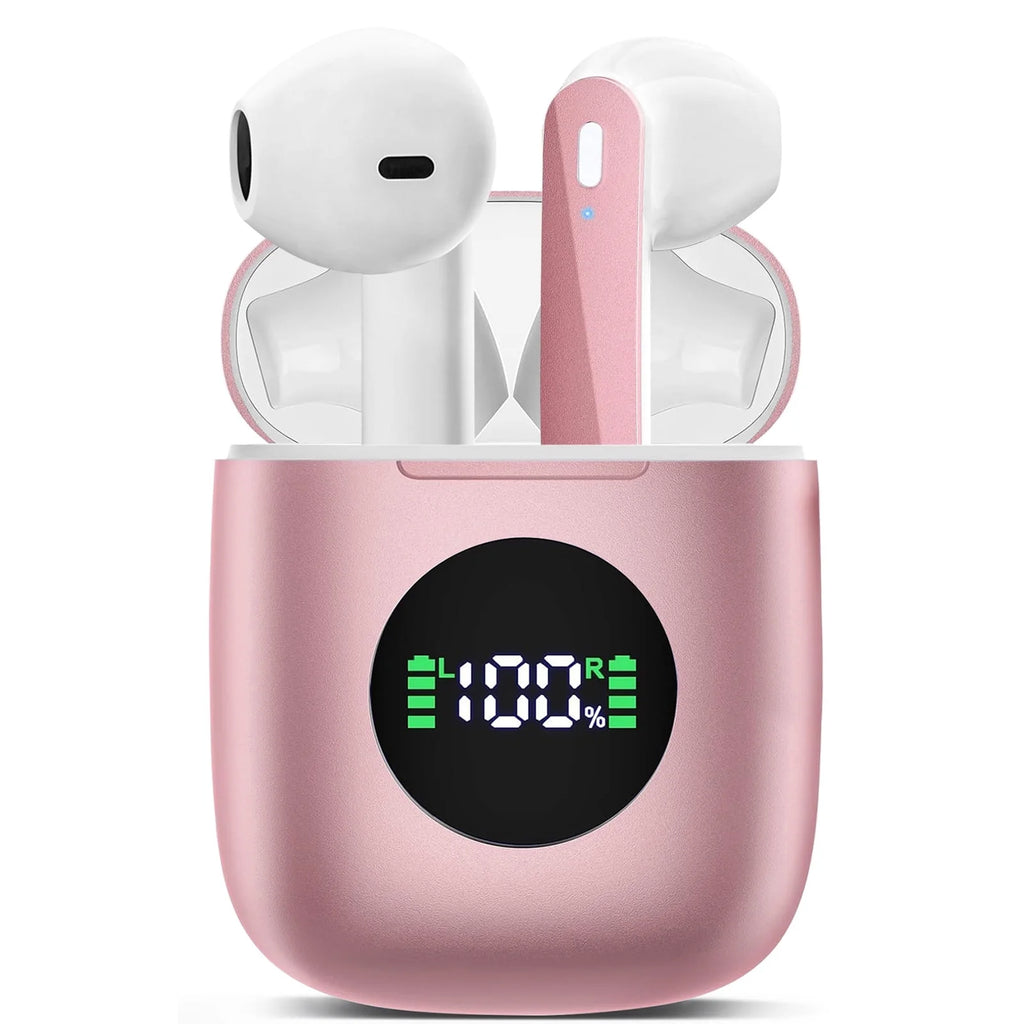 Wireless Earbuds, Bluetooth Headphones with Noise Cancelling Mic, 50H Playtime with LED Display, USB-C & Wireless Charging, IPX7 Waterproof in Earphones for Sports, Workout, Travel (Pink)
