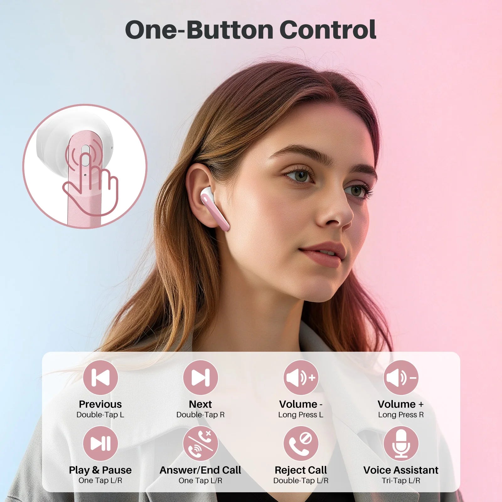 Wireless Earbuds, Bluetooth Headphones with Noise Cancelling Mic, 50H Playtime with LED Display, USB-C & Wireless Charging, IPX7 Waterproof in Earphones for Sports, Workout, Travel (Pink)