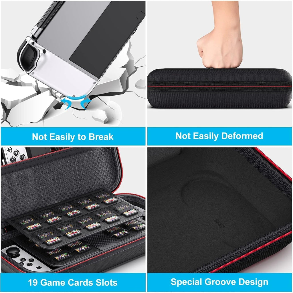 Carrying Storage Case for NS Switch/Switch OLED Model, Switch Accessories Bundle Include Switch Hard Shell Case, Thumb Caps and Switch OLED Protective Cover, Screen Protector