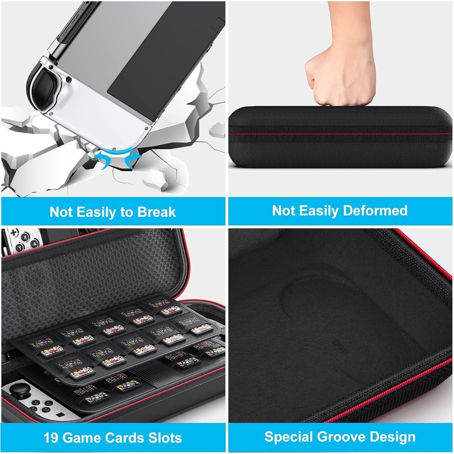 Carrying Storage Case for NS Switch/Switch OLED Model, Switch Accessories Bundle Include Switch Hard Shell Case, Thumb Caps and Switch OLED Protective Cover, Screen Protector