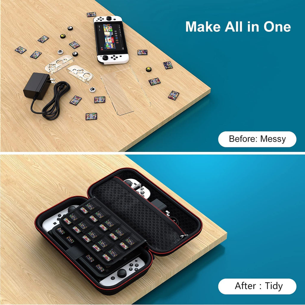 Carrying Storage Case for NS Switch/Switch OLED Model, Switch Accessories Bundle Include Switch Hard Shell Case, Thumb Caps and Switch OLED Protective Cover, Screen Protector